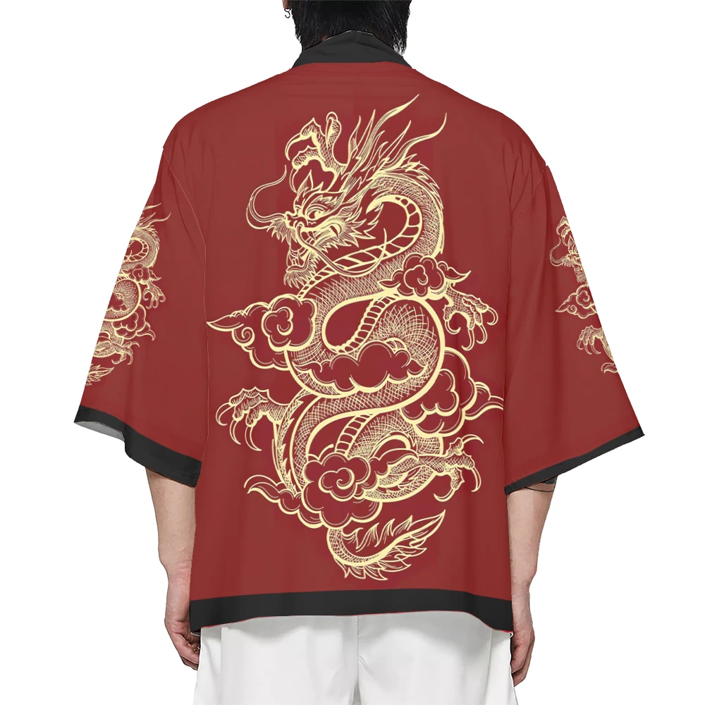 2025 جديد التنين نمط ثلاثية الأبعاد مطبوعة ثوب الكيمونو الياباني Haori المرأة التقليدية الآسيوية فستان تأثيري Harajuku نمط الاتجاه سترة