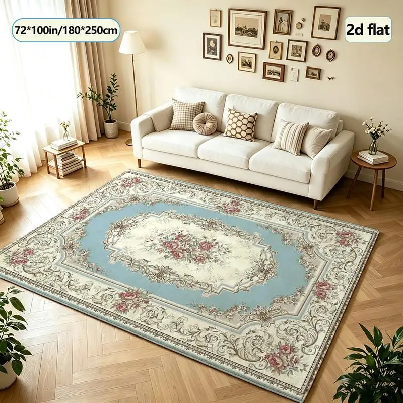 Vintage European Rose Floral Carpet Flooring Ornate Square Area Rug For Living Room Bedroom Home Floor Decoration