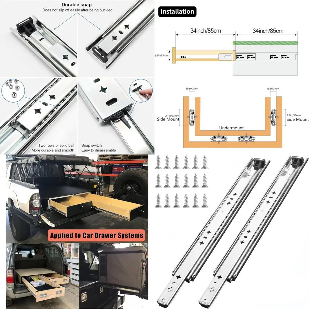 

Heavy Duty 34 260 lbs Capacity Slides with Stainless Steel Screws, Side Mount, Full Extension, Ball Bearing Hardware