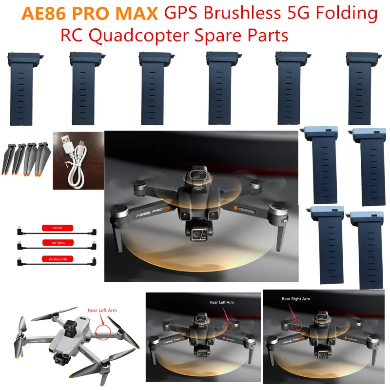 AE86 PRO MAX 4K 8K GPS Brushless 5G Foldable RC Drone Quadcopter Spare Parts Accessories 11.4V 8000Mah Battery Propeller USB Arm