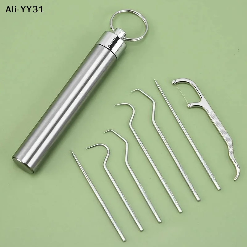 【Ys31】Zahnstocher-Set aus Edelstahl, wiederverwendbare Zahnstocher zum Zahnreinigen, tragbare Zahnstocher, Zahnseide, Zahnreiniger, Mundreinigung