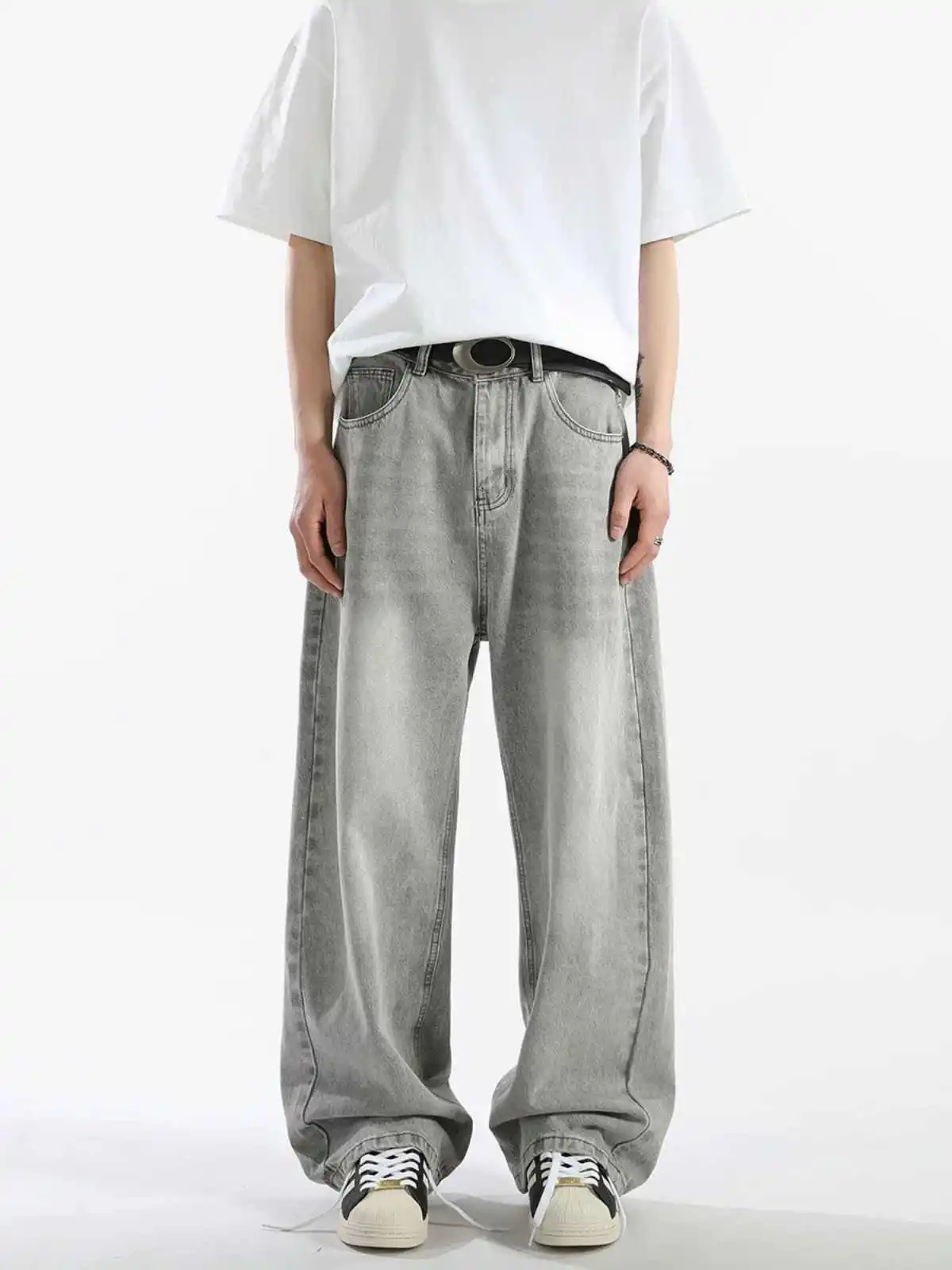 المرأة رمادي Y2k فضفاض الجينز خمر Harajuku الشارع الشهير صديقها جان السراويل اليابانية 2000s نمط الجرونج كبيرة الحجم سراويل جينز
