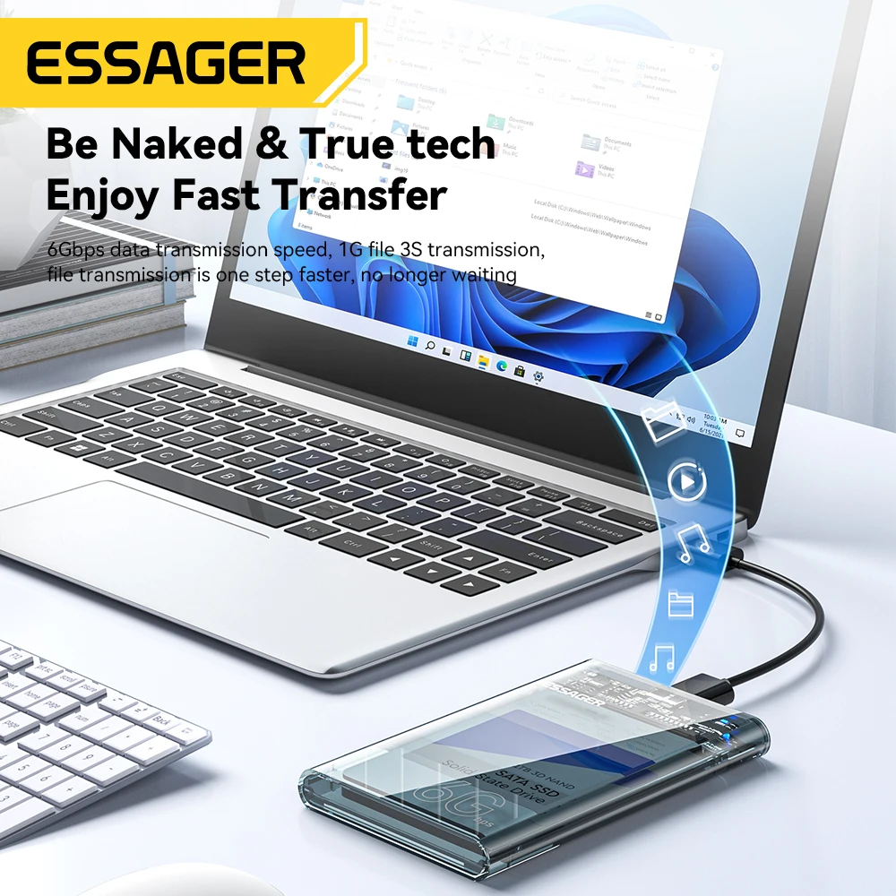 Essager 2. 5-calowy SATA Box USB3.0 SSD obudowa dysk twardy SATA 6 gb/s zewnฤtrzny dysk twardy Box dodatkowy kabel obudowa do twardego dysku