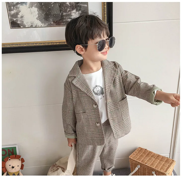 Children's Boys' Casual Suit Baby Spring/autumn Outfit Small Suit Handsome Flower Boy Formal Dress British two-piece Set Trendy