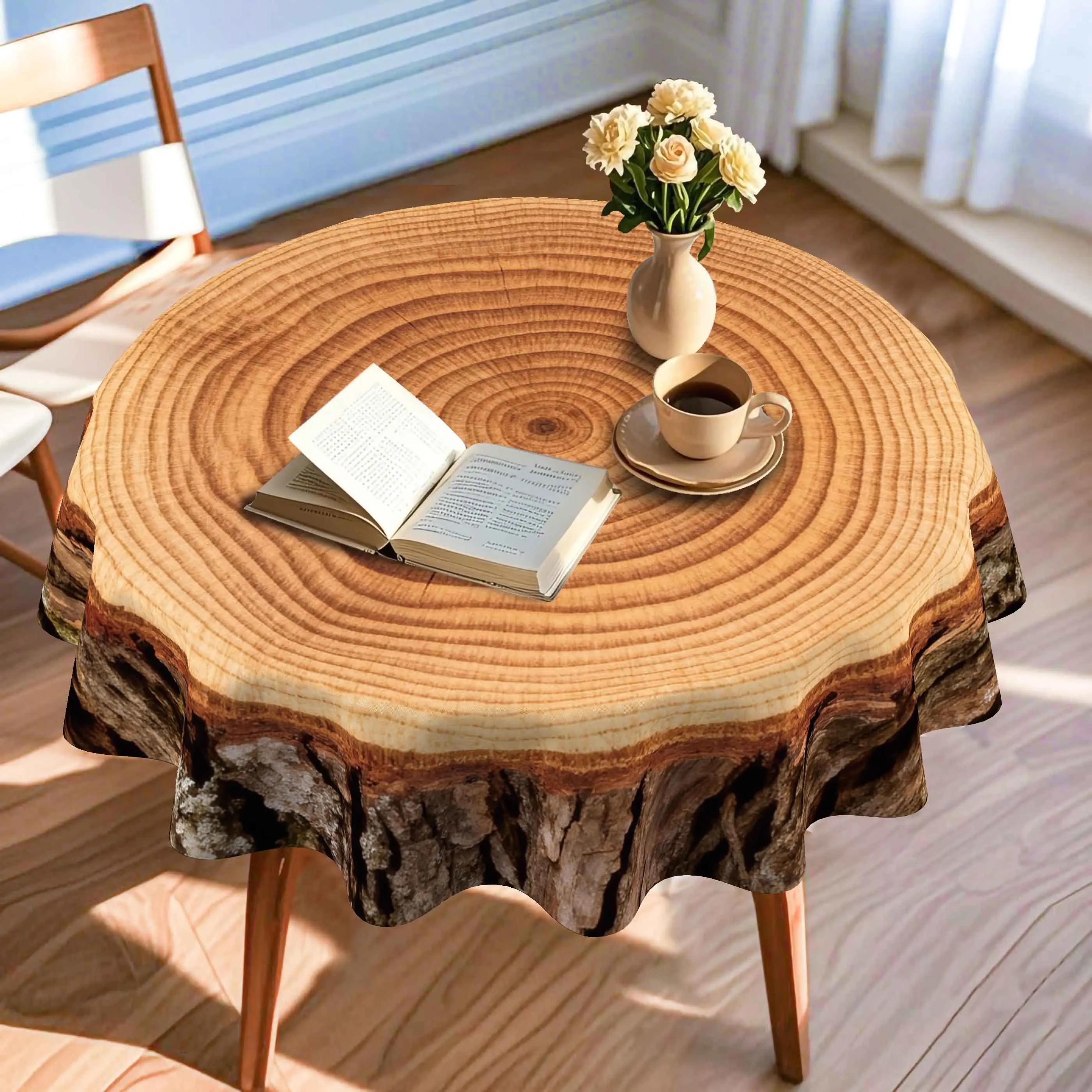 Round tablecloth, wood, pattern, item, geometry, brown, printed tablecloth, 2D flat printing.