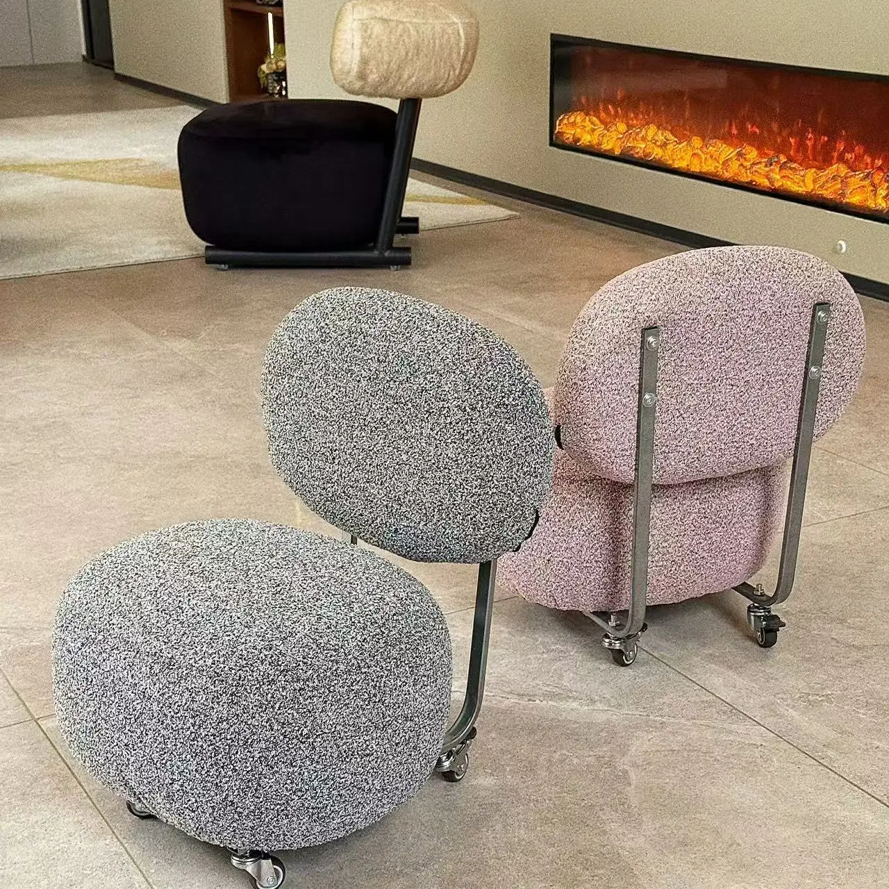 LTT universal wheel small stool high sense home backrest small chair pulley mobile stool