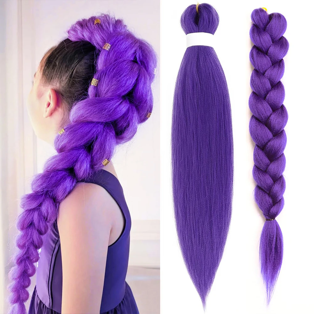 Purple Synthetic Braiding Hair Extensions Long Pre Stretched YAKI Texture Braids Hair for Cosplay Stage Party Halloween Costume