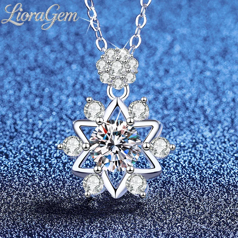 

LioraGem Romantic Starburst Snowflake Moissanite Pendant Necklace Christmas Gift, 1 Carat Moissanite Jewelry Platinum PT950
