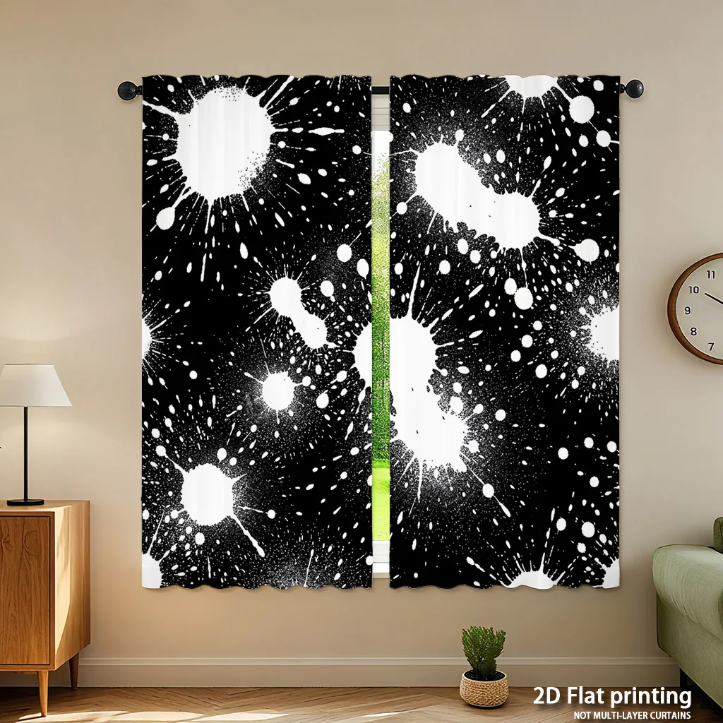 Abstract Splatter Art Curtain Black White Drapes for Modern Home Decoration Living Room Window Gallery Style Blinds