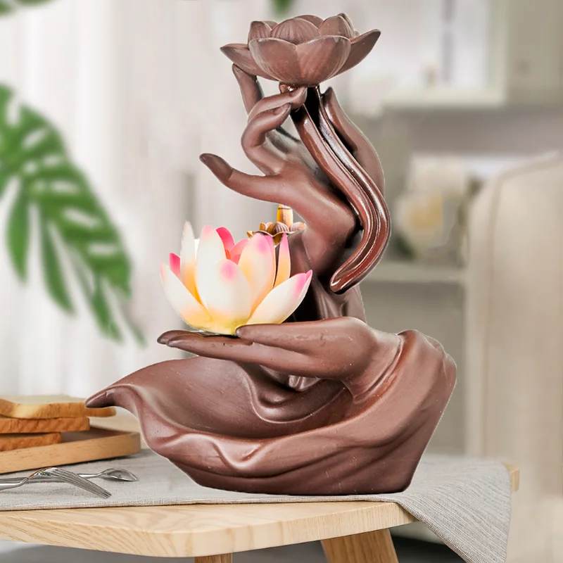 

Backflow Incense Burners Buddha Hand Home Office Ornament Incense Cones Stick Holder Aromatherapy Aroma Fragrance Smoke Censer