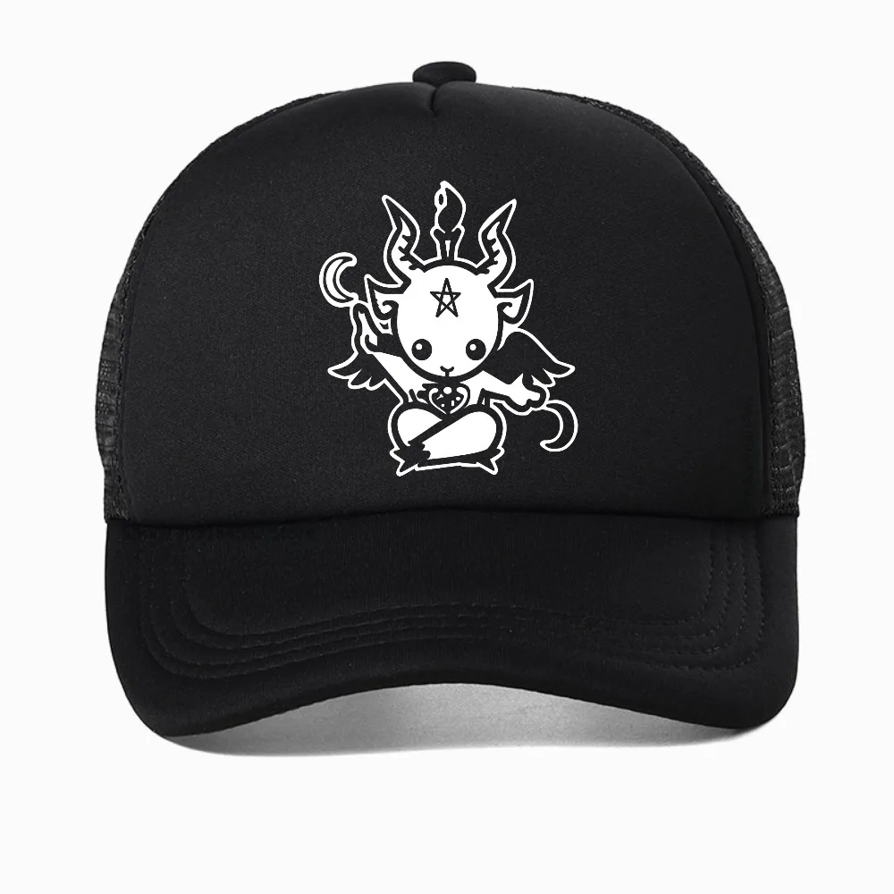

New Summer Style Satanic Goat Baphomet Cartoon baseball cap Men women Printed caps Breathable adjustable mesh trucker hat