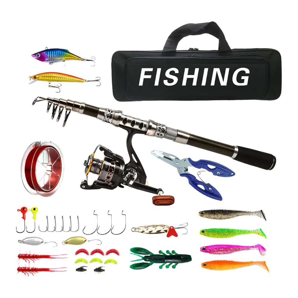 Carbon Fiber Telescopic Fishing Rod Reel For Combo Set With Lures Pliers Tackle Bag For Freshwater Saltwater Sea River Lake Part