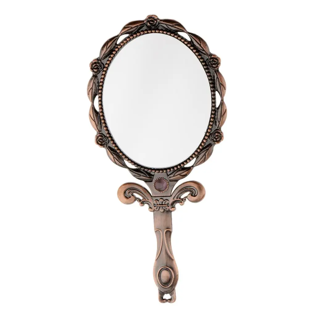 Antique Hand Mirror Foldable Tail Makeup Compact Hand/Table Mirror Decorative Mirror Bronze