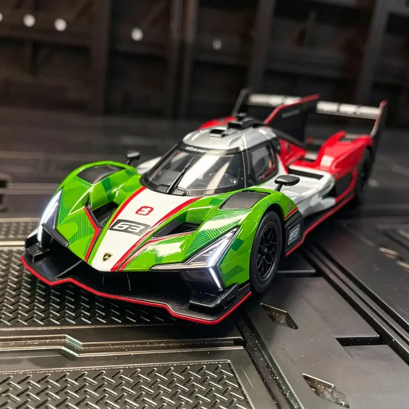 1:24 Lamborghini SC63 Alloy Super Sports Car Model Simulation Diecast Metal Track Racing Car Vehicle Model Sound Light Kids Gift