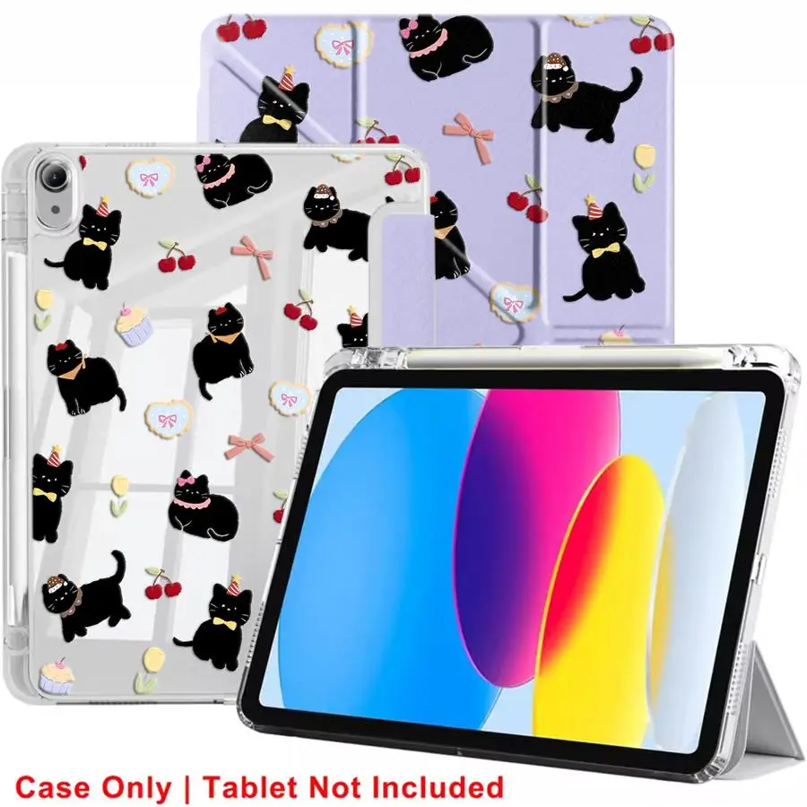 Tablet Case For iPad Pro 2025 Pro 11th 10th 9th 8th 7th 12.9inch Mini 6 7 Air 4 5 M3 M2 M4 11inch Holder Cover Y-Fold Cute Black