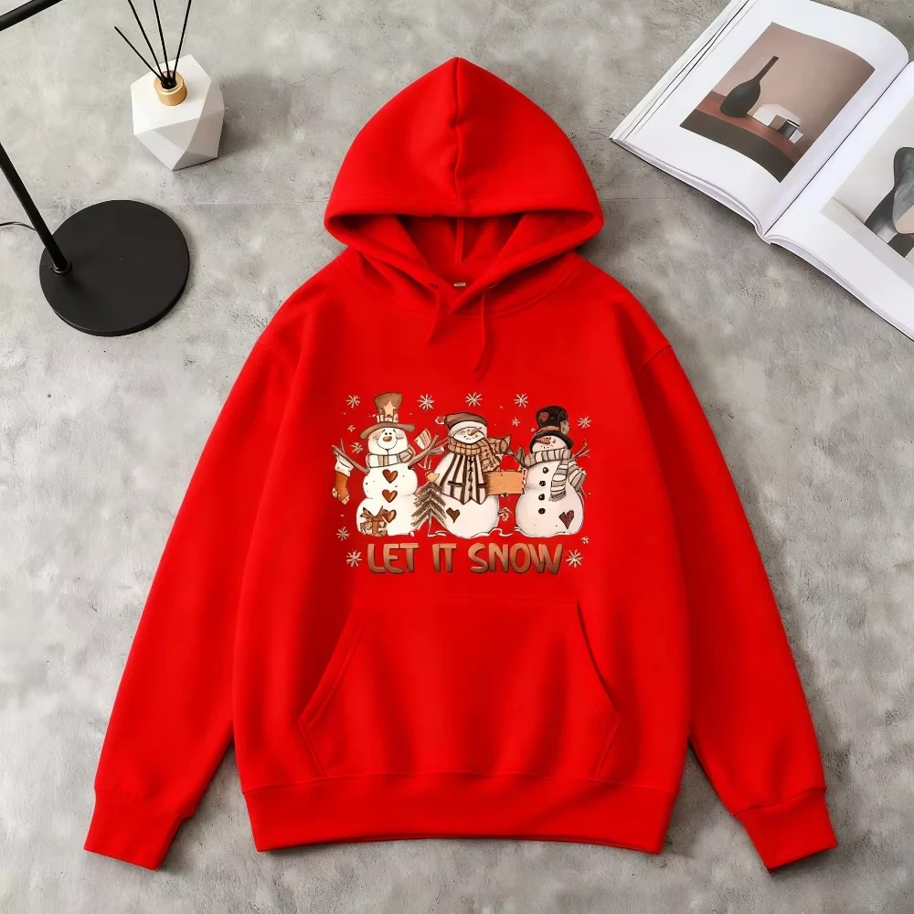 New Let It Snow Snowman Christmas Sweatshirt Funny Cute Christmas Hoodie Retro Xmas Clothing Women Fall Winter Casual Streetwear