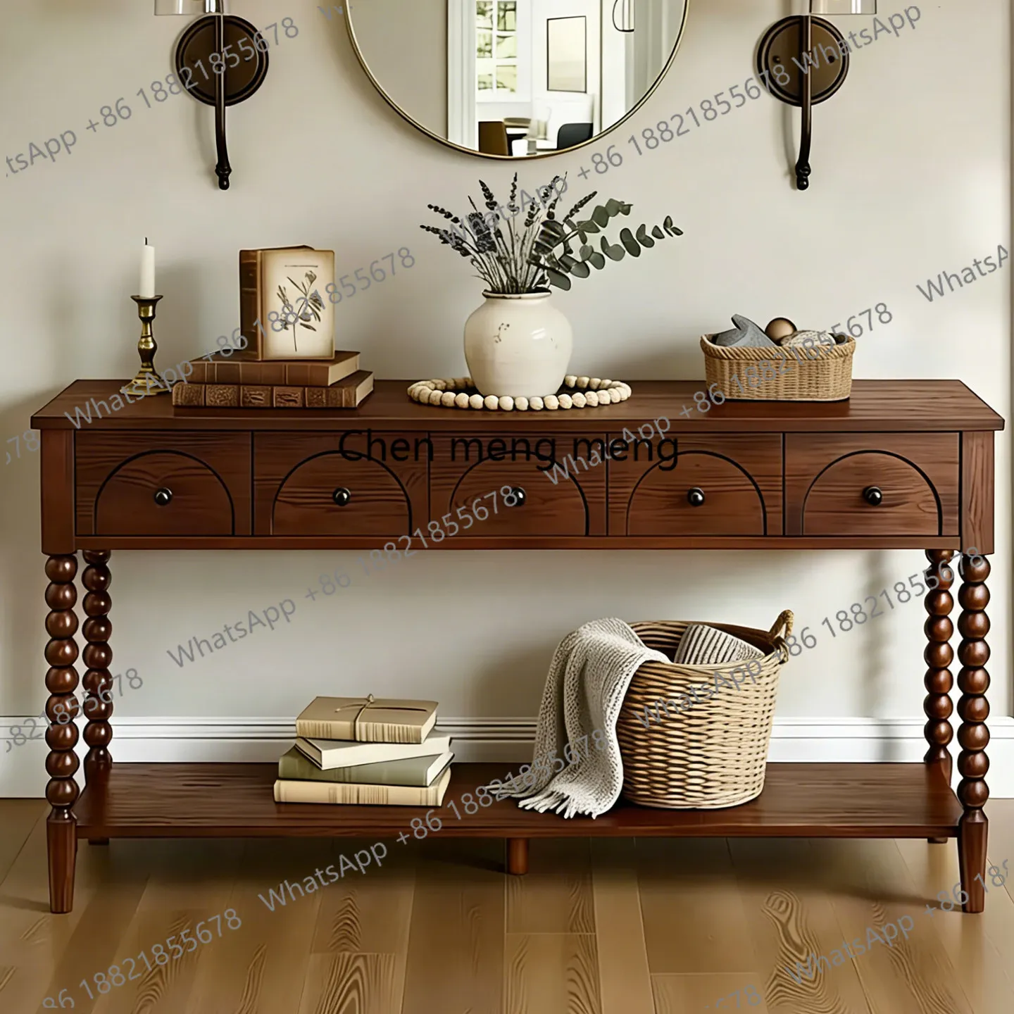 

French entry medieval entrance table solid wood against the wall multi-drawer locker decorative cabinet