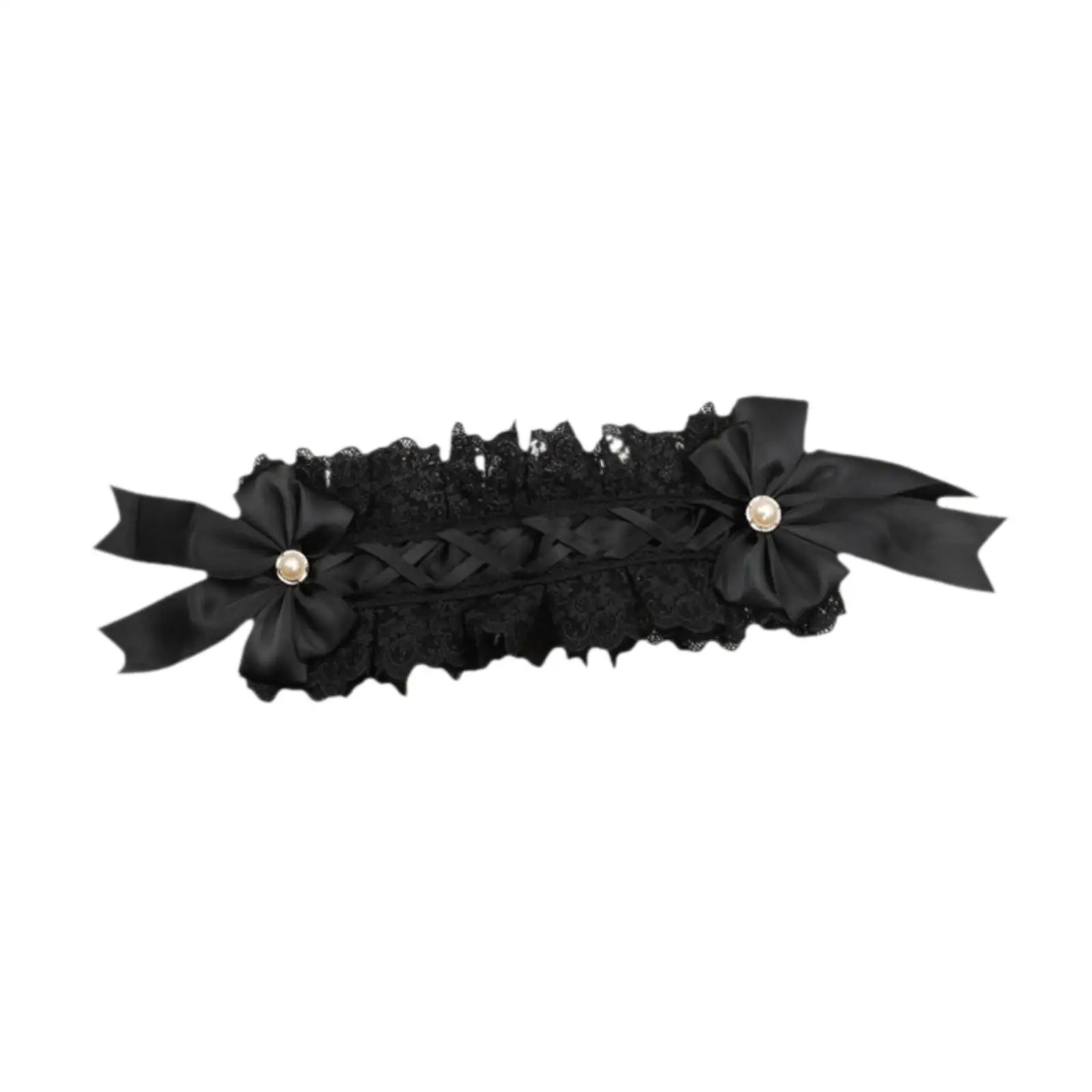 

Lolita Ruffled Headband Sweet Girls Hair Accessory Black Lace Headdress Props Party Cosplay with Ribbon Bowknot Cute Anime Maid