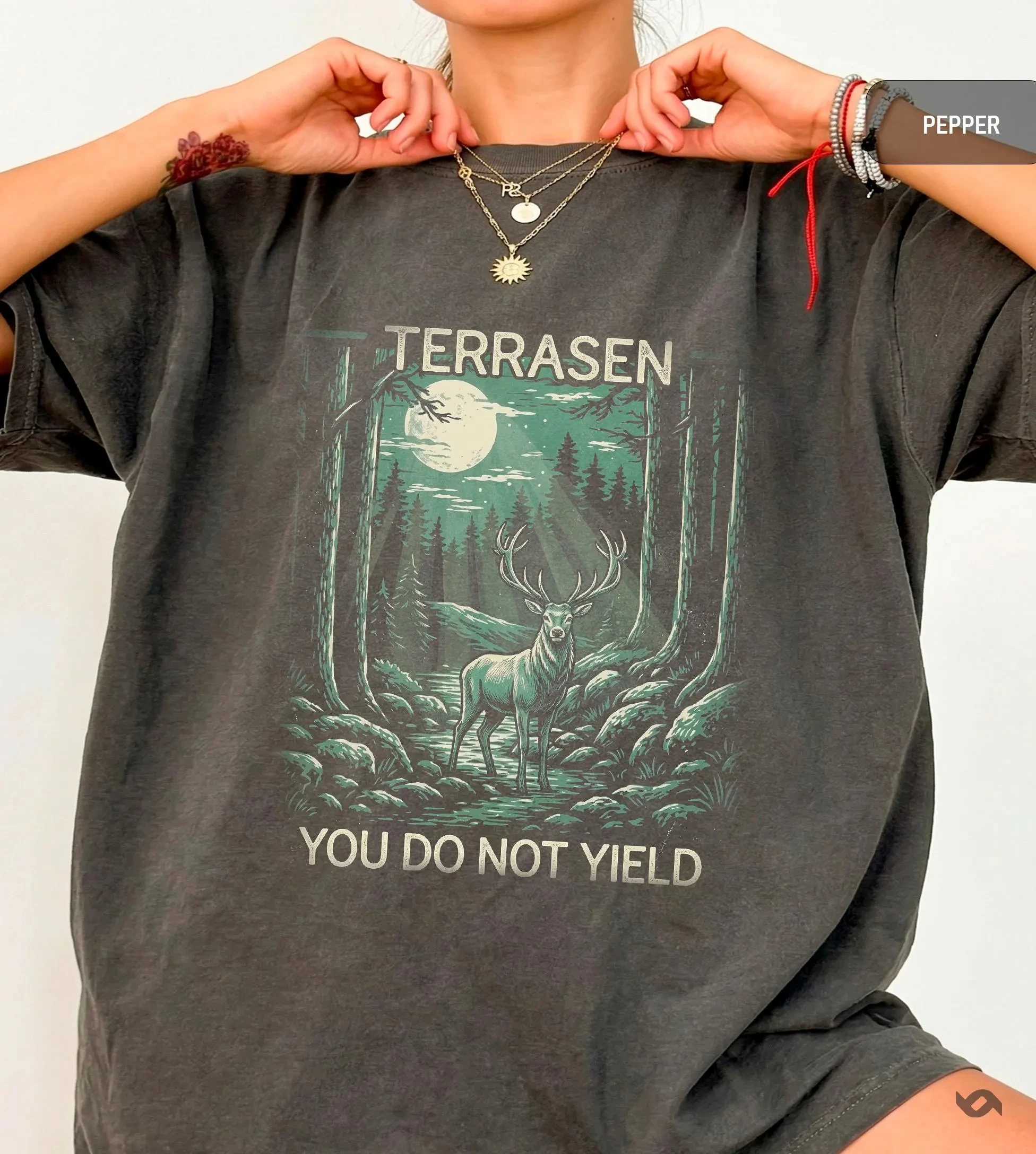 2026 Summer Women's Vintage Terrasen You Do Not Yield  T-Shirt Unisex Cotton and Breathable Short Sleeve Oversized Loose Casual