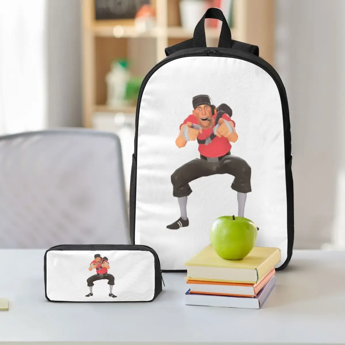 Tf2 Scout Laugh Team Fortress 2 Backpack Student BookBag School Bag Computer Shoulder Bags 3ps Insulated Lunch Bag Pencil Case