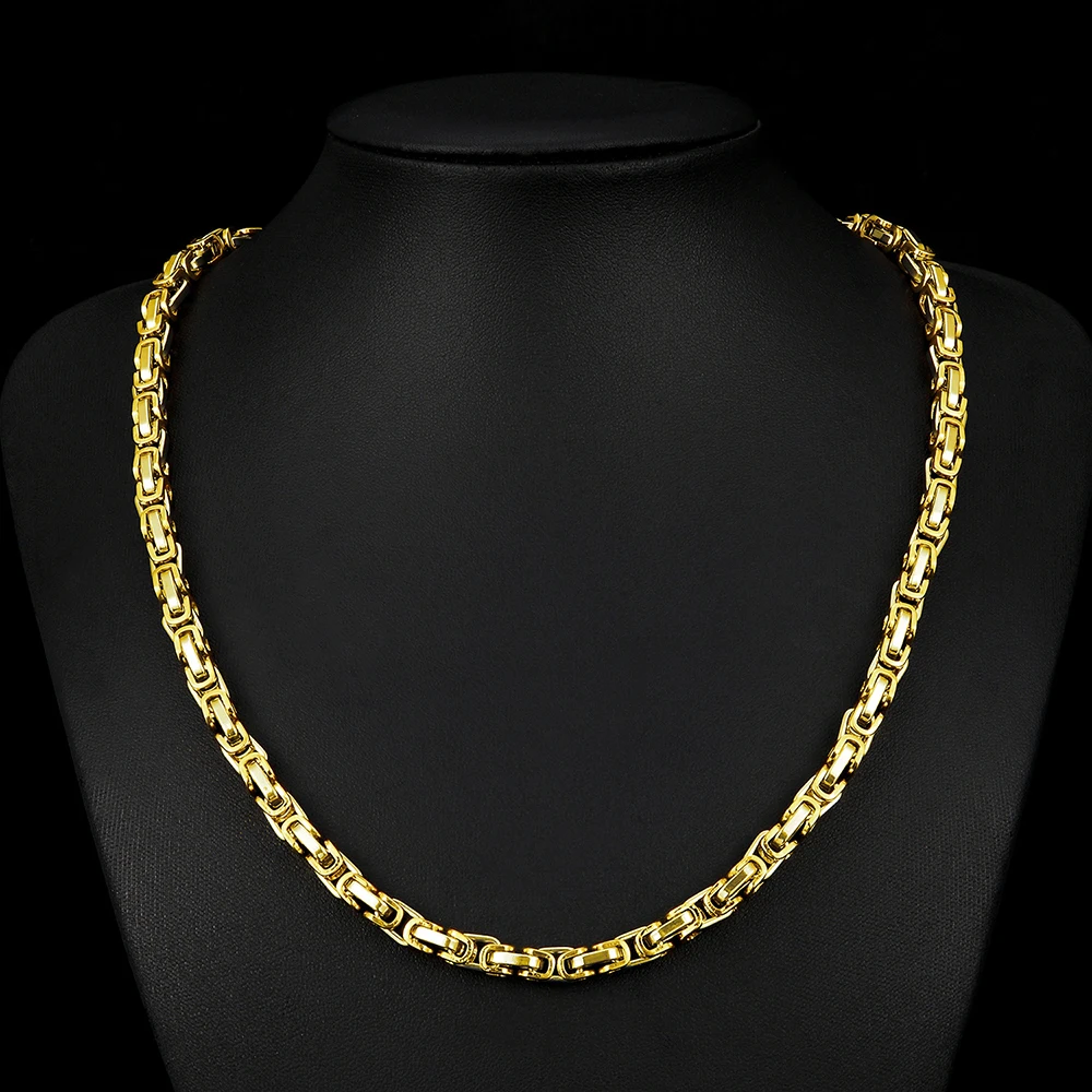 5mm Byzantine Link Chain Necklaces Gold Color Stainless Steel Long Choker Chains For Women Men Vintage Punk Jewelry Gift