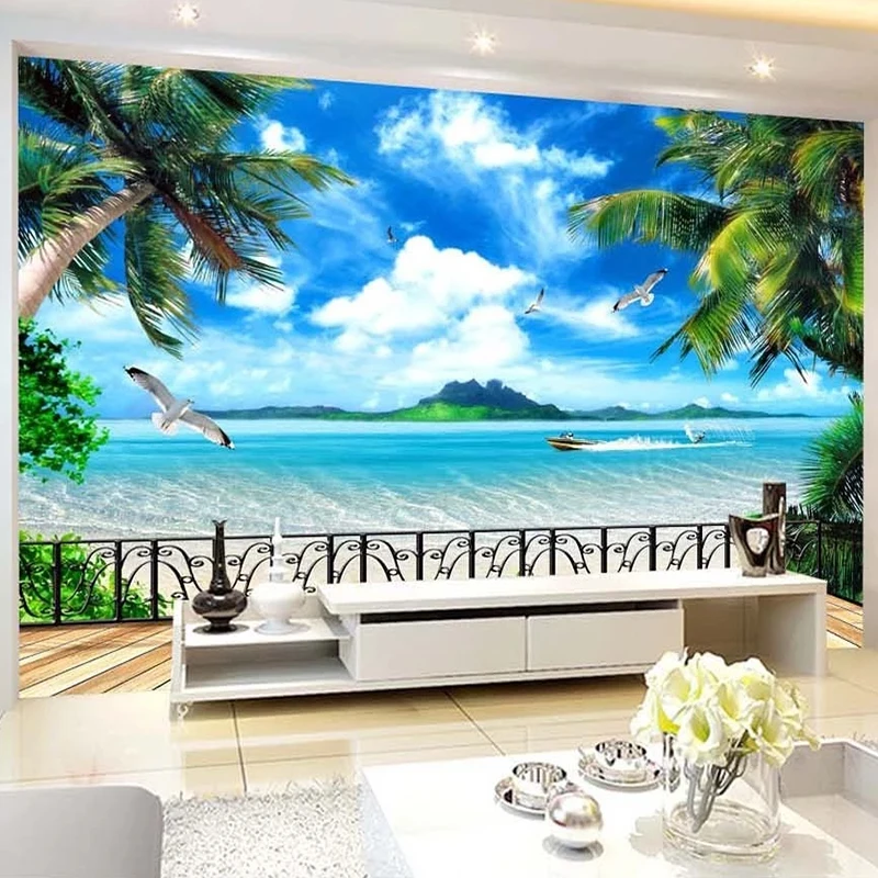 

Custom 3D Photo Wallpaper Mural Beach Balcony Window Seaside Scenery Wall Painting Living Room Home Decoration Papel De Parede