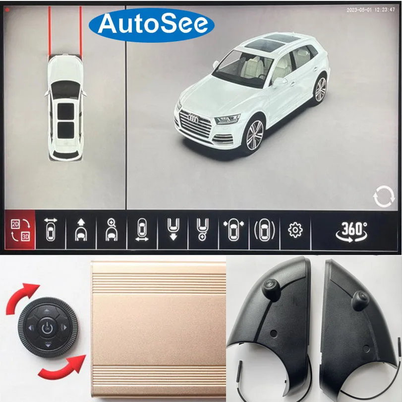 for Audi Q4 car 360 degree camera bird eye panoramic rear view mirror cam 3D surround parking reverse assist 4K dash DVR system