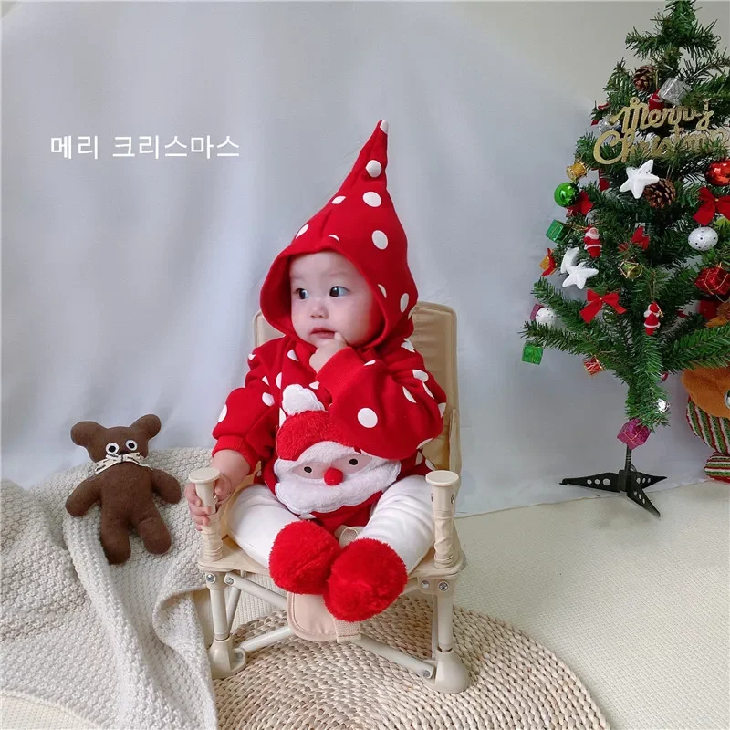 New Christmas Newborn Baby Santa Claus Plus Plush Rompers Kids Cartoon Deer Jumpsuit Pants Toddler Christmas Clothes Costume Set