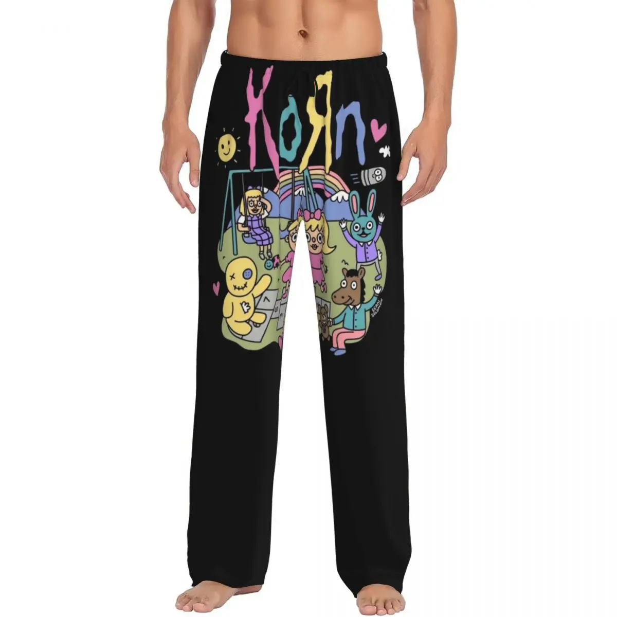 커스텀 헤비 메탈 음악 코른스 해골 파자마 바지 남성용 슬립웨어 라운지 슬립 바텀스 포켓 포함 신축성
