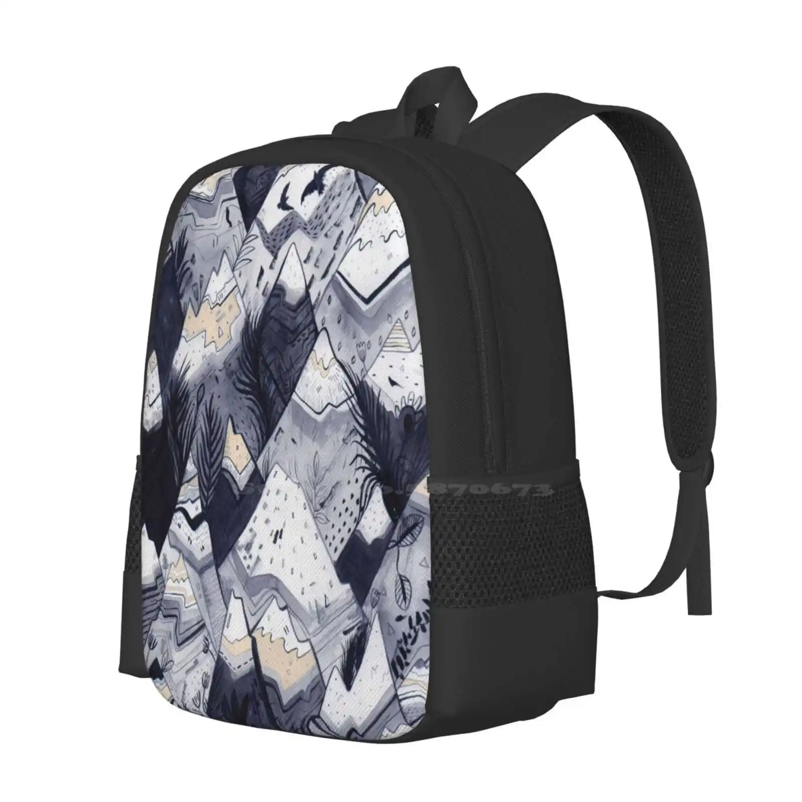 Mountains School Bag Big Capacity Backpack Laptop Mountains Landscape Crows Sandra Dieckmann