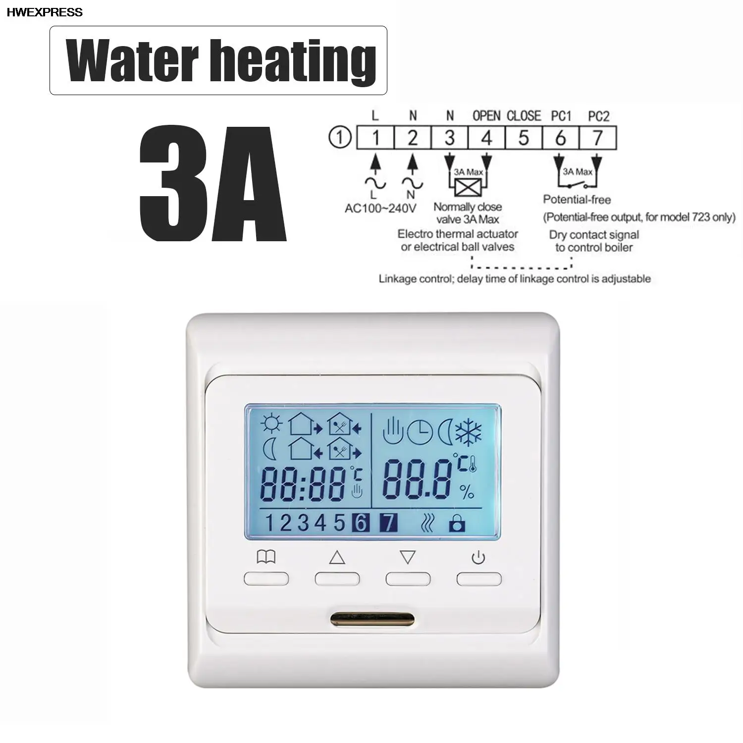 7Days Programming Floor Heating Room Thermostat 3A/16A,230VAC For Water Heating/Electric Heating