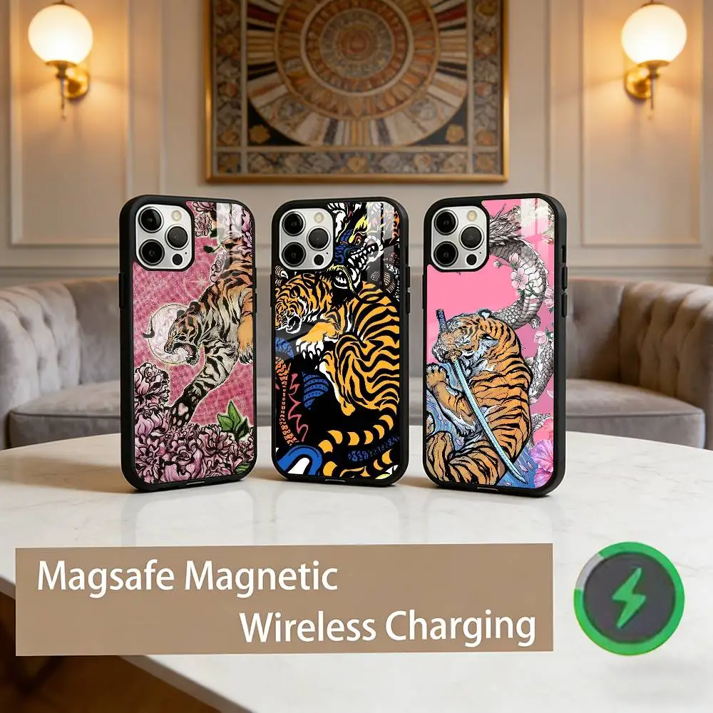 

J-Japanese Ukiyo-e Tiger Phone Case For iPhone17,16,15,14,13,12,11 Plus,Pro Max Magnetic For Magsafe Wireless Charging