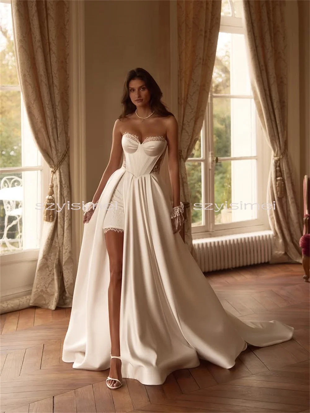 Modern A-Line Wedding Dress Minimalist Simple Satin Bridal Dress Back See Through Evening Gowns vestido de noiva