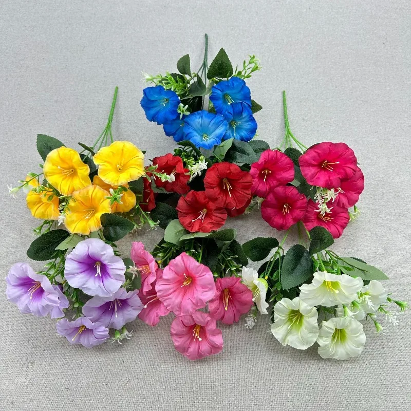 12 Stück künstliche 5-Köpfige Glorien-Blumensträuße, Seiden-Blumen, Fotografie-Simulation, Blaue Glorien-Blume, Heimdekoration – Detail 2