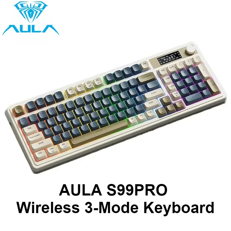 AULA S99 Pro Tri-Mode Bluetooth 2.4G Wired 99-Key RGB Backlit Mechanical-Feel Quiet Gaming Keyboard for PC