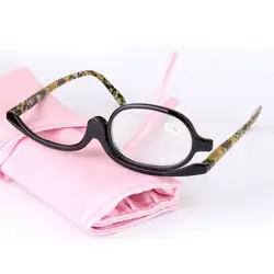 Folding Round Reading Glasses Women Men Rotating Makeup Presbyopia Eyeglasses Flip Down Lenses Cosmetic Magnifying Eyewear