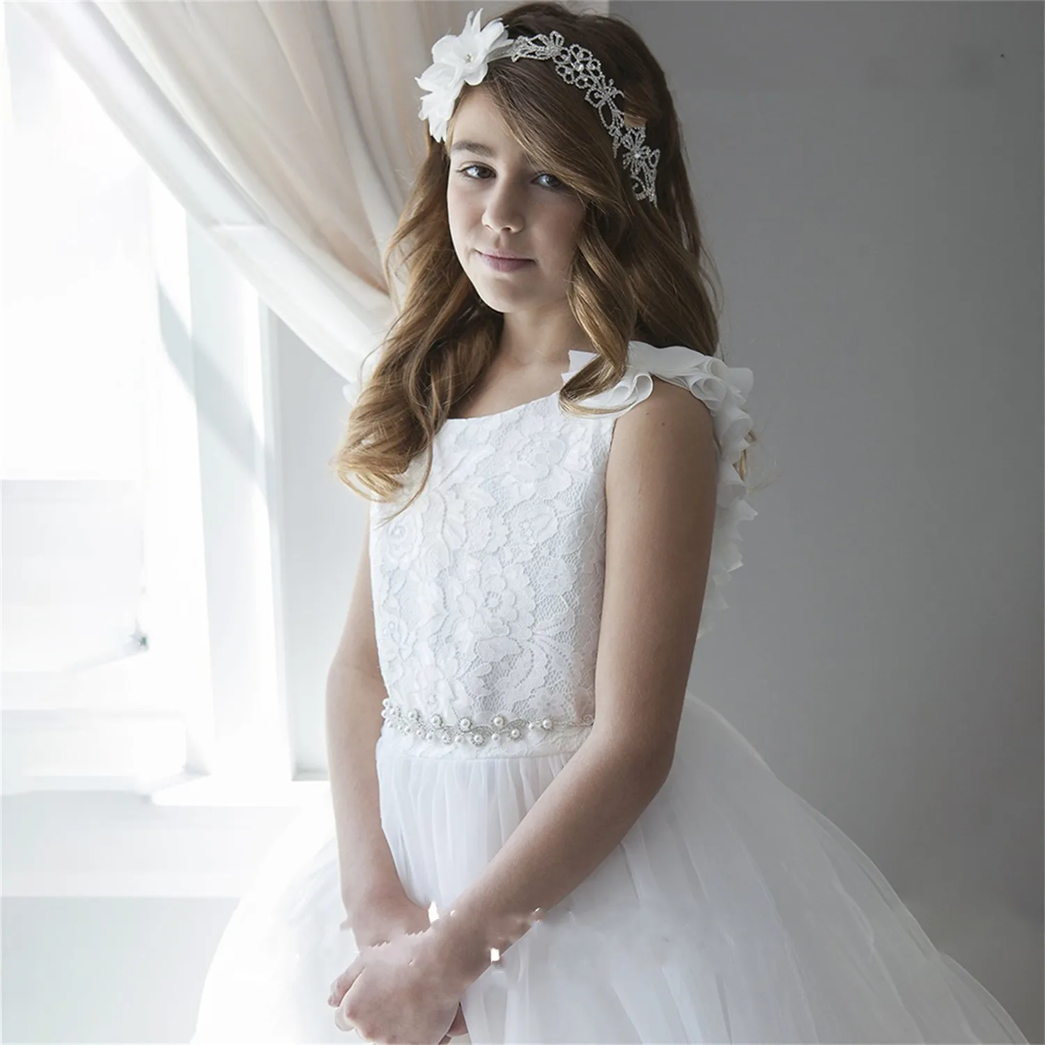 

White Flower Girl Dress Tulle Puffy Elegance Princess Dress Cute Party Child Little First Communion Baby Customize Costume