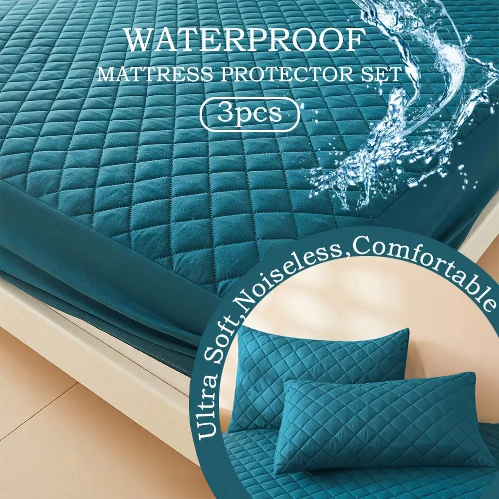 

Комплект из 3 водонепроницаемых наматрасников - стеганые, ультрамягкие, бесшумные, нескользящие | Подходит для матрасов 8-12 дюймов