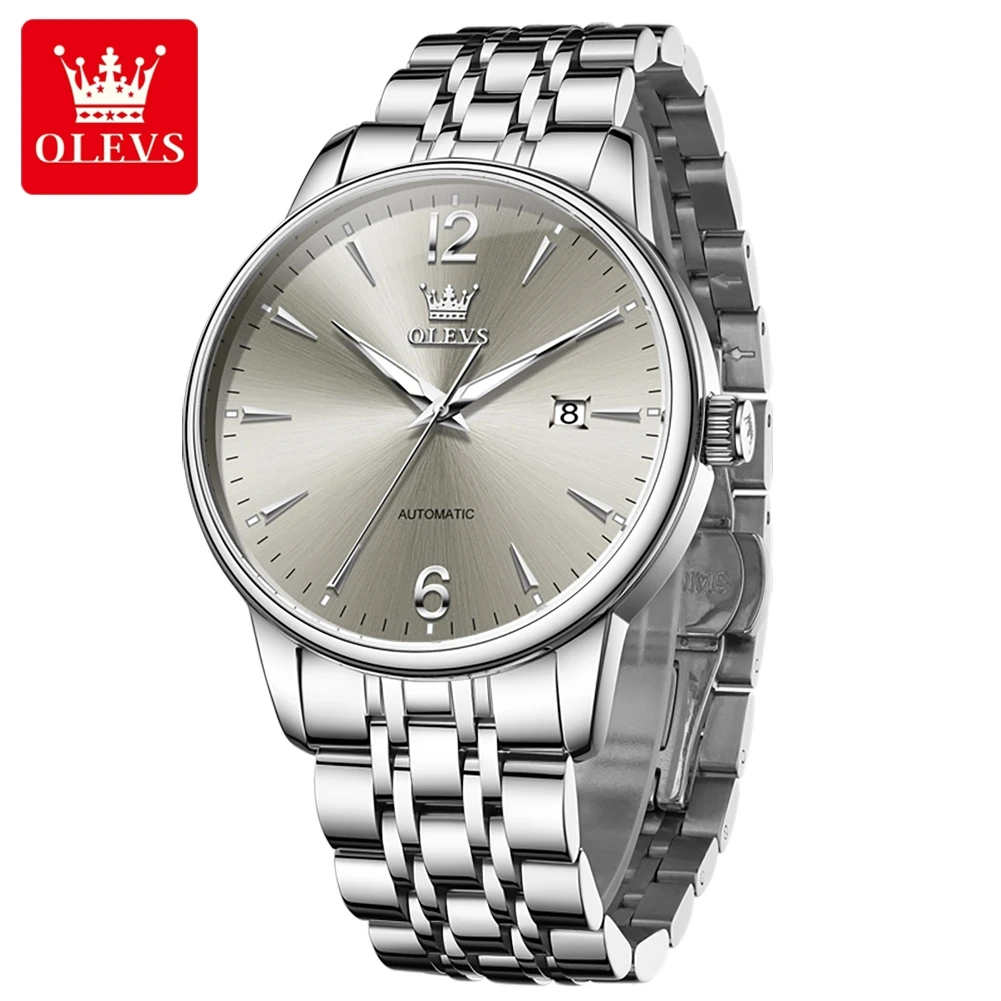 OLEVS العلامة التجارية الجديدة أزياء بسيطة الميكانيكية ساعة رجالي التقويم عرض الفولاذ المقاوم للصدأ للماء مضيئة الفاخرة الرجال ساعة اليد #1