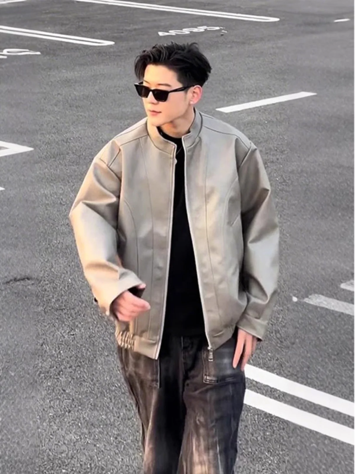 

Мужская мотоциклетная куртка в американском ретро-стиле, приталенная, с воротником-бомбером, прямого кроя, весенняя, повседневная