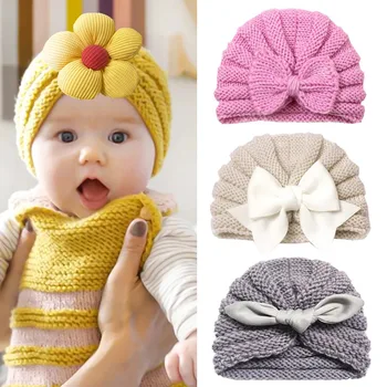 Chapeau d'hiver pour nouveau-né, Bonnet pour bébé, Turban tricoté pour tout-petits, accessoires pour filles et garçons, casquette pour enfants