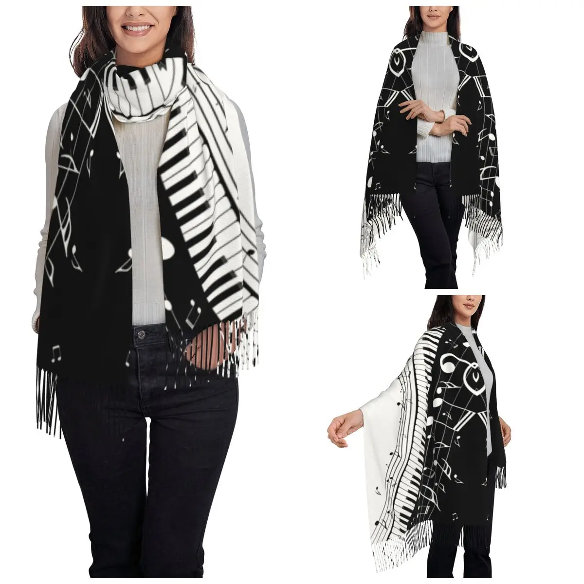 Piano Keyboard Keys Wave Musical Notes Shawl Wraps Women Winter Warm Large Soft Scarf Neckerchief Shawl Scarves