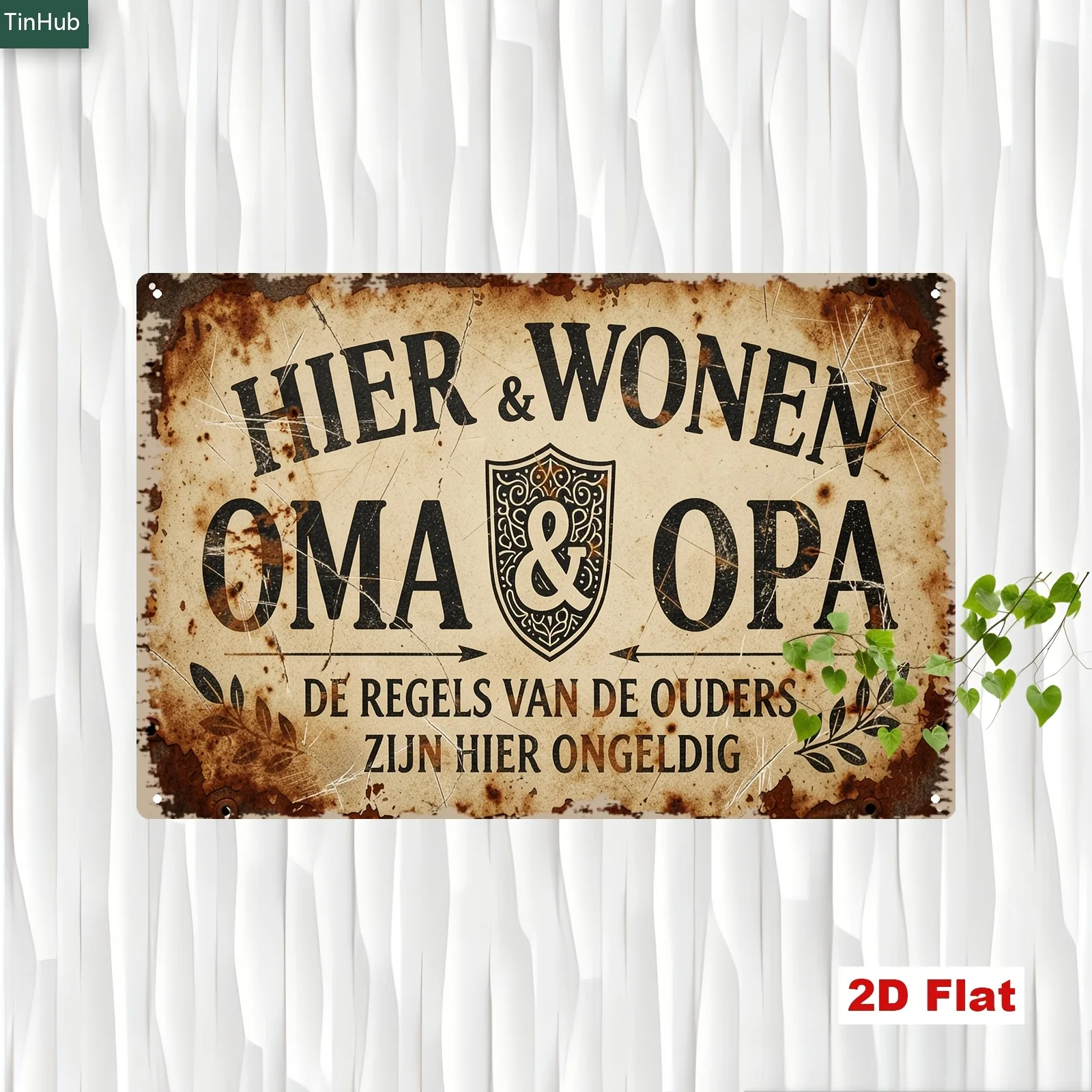 2D Flat 1pc Retro Dutch Slogan Metal Sign, Depicting Grandparents' Home, Parents' Rules Do Not Apply, Suitable for Home Bedroom