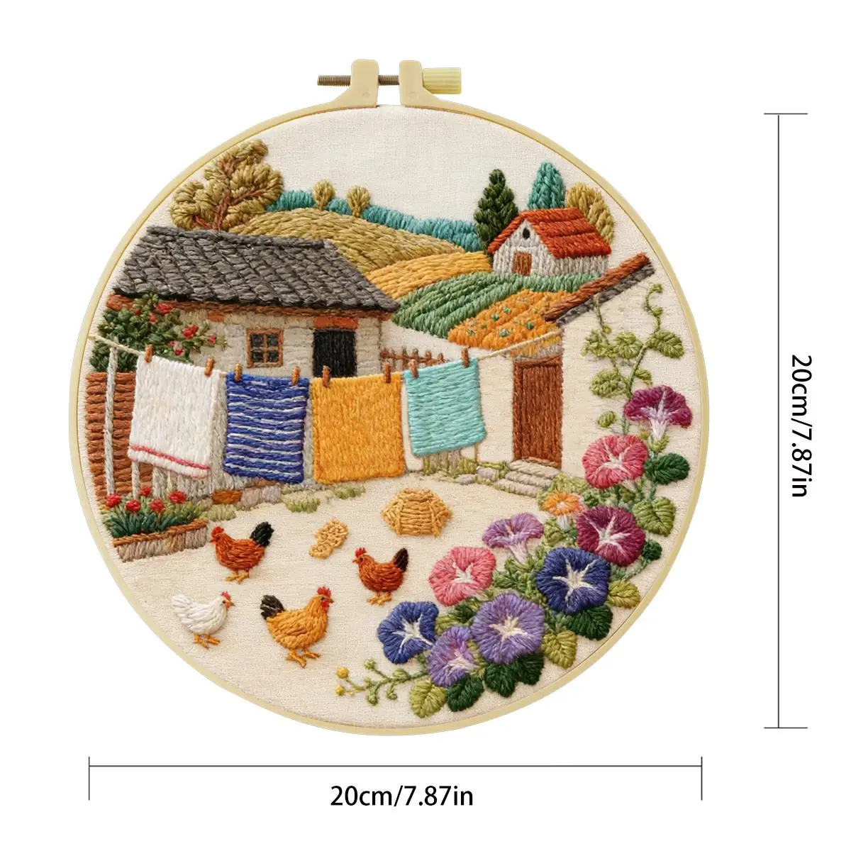 1 Stück 20X20CM/15X15CM 7,87/6,3 Zoll Farmhaus-Stickerei-Starter-Kit DIY-Kit DIY-Stickerei-Set Handarbeiten Nähkunst – Detail 4