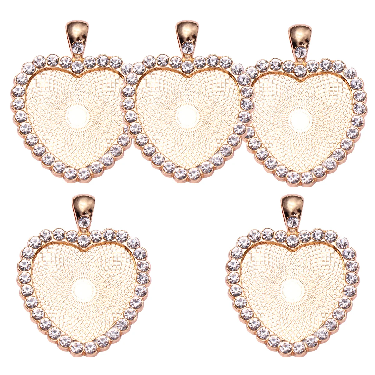 

5Pcs Heart-Shaped Alloy Pendant Elegant Necklace Bracelet Anklet Accessory for Party Anniversary Graduation Gold