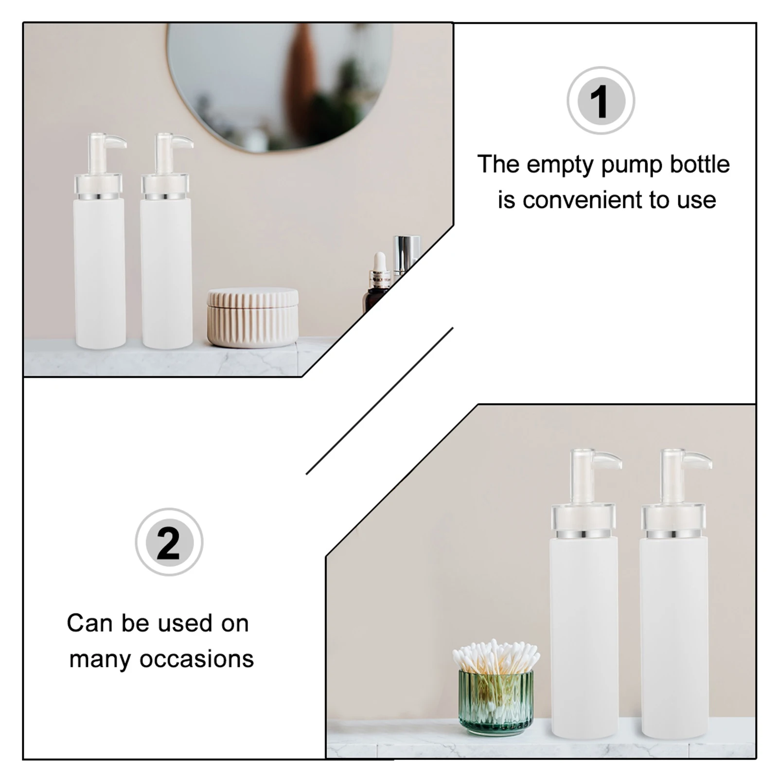 

2pcs PET Lotion Bottle Pump Shampoo Bottles Portable Refillable Travel Toiletries Storage Containers Reusable