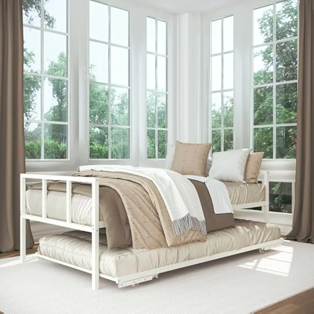 Twin Daybed and Fold- Up Trundle Set, Daybed with Pop Up Trundle - Mattresses Sold Separately