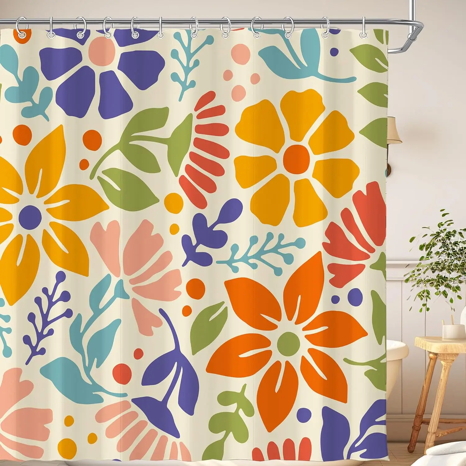 

Занавеска для душа с тропическим цветком, яркий абстрактный узор, аксессуар для ванной комнаты, разноцветные водостойкие шторы с ботаническим принтом