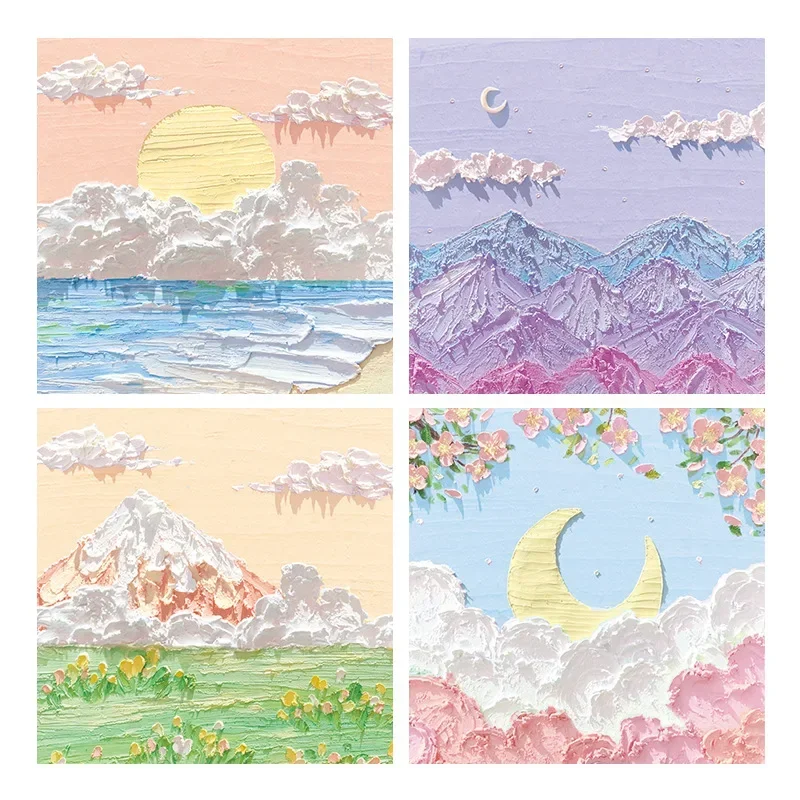

80 Sheets INS Aesthetic Landscape Oil Painting Memo Pads Creative 3D Sticky Notes Pocket Notepad Kawaii School Journal Supplies