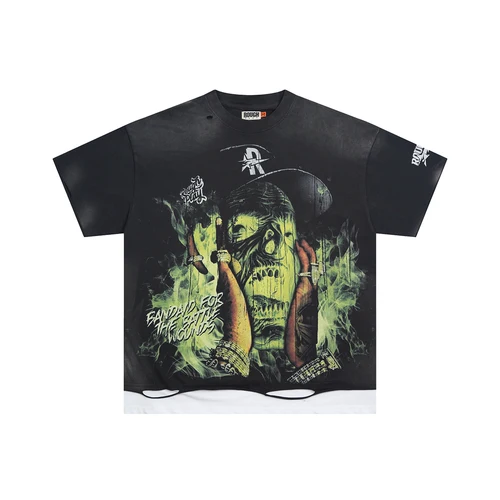 Streetwear Rhinestone Shinning lavado Vintage camisetas de manga corta para hombres diamante algodón suelto cuello redondo Top camisetas de gran tamaño